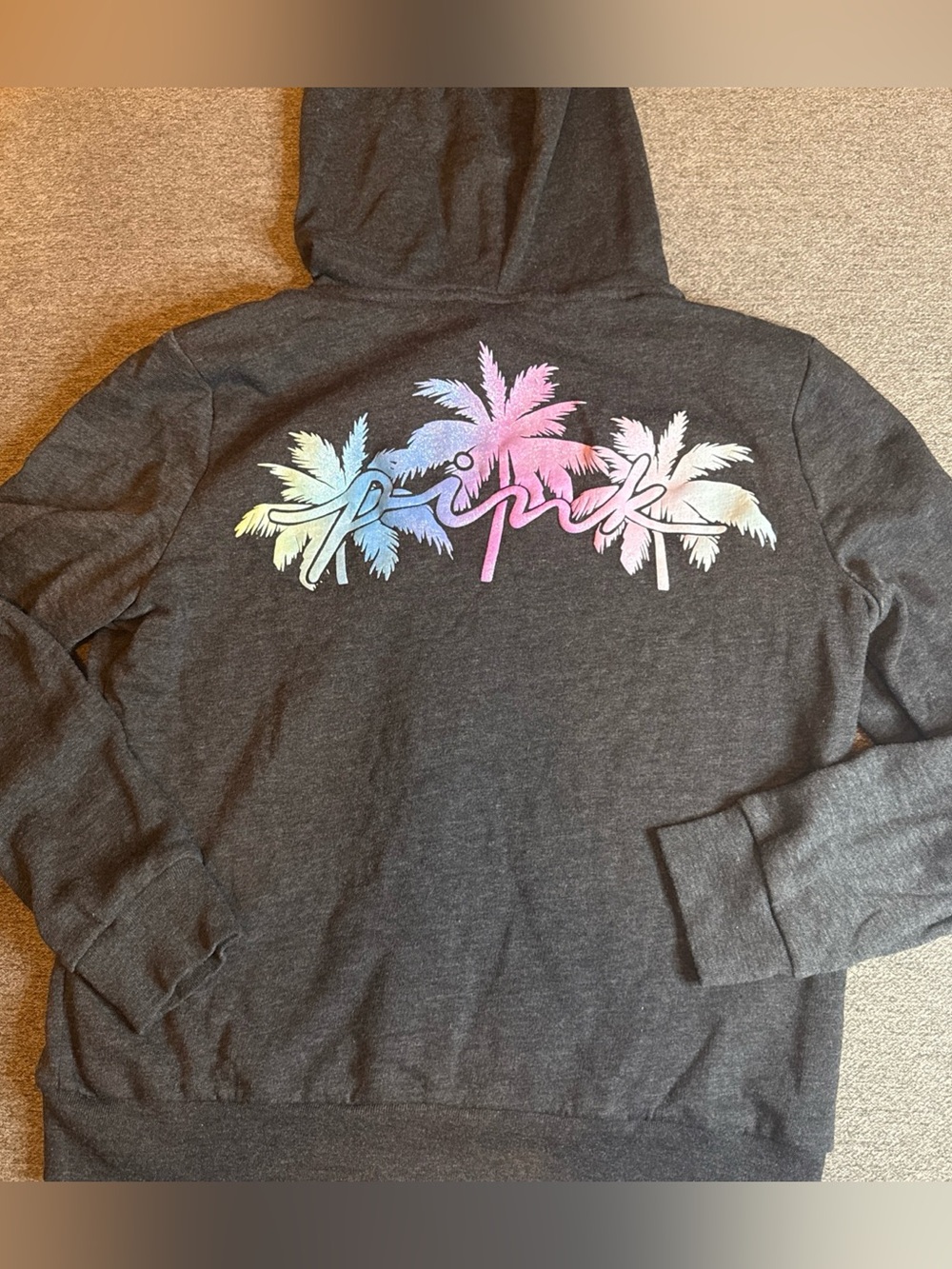 NEW Victorias Secret PINK Fleece Zip Up Bling Perfect Hoodie Gray Shine Palm M